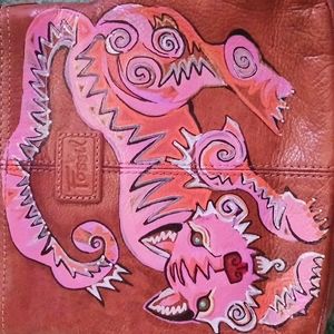 Hand painted pink tiger leather fossil purse